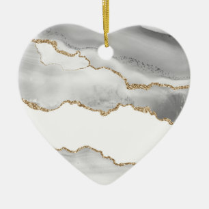 Décoration En Céramique Marbre Blanc Agate Raffiné Paillettes Dorées