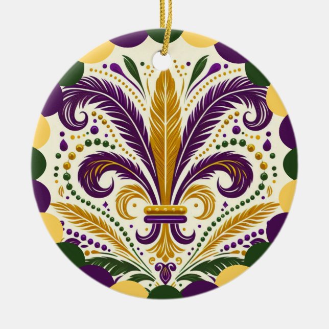 Décoration En Céramique Mardi Gras Fleur de Lis (Devant)