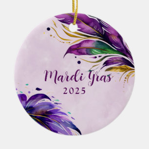 Décoration En Céramique Mardi Gras Plume Daté