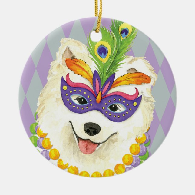Décoration En Céramique Mardi Gras Samoyed (Devant)