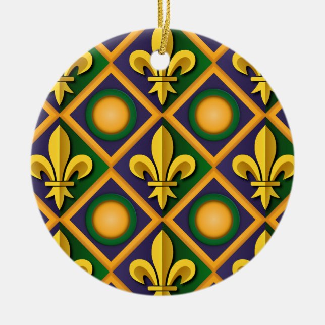 Décoration En Céramique Mardi grass pattern with golden fleur-de-lis (Devant)