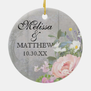 Décoration En Céramique Mariage Anniversaire Rustique Pays Chic Floral Art