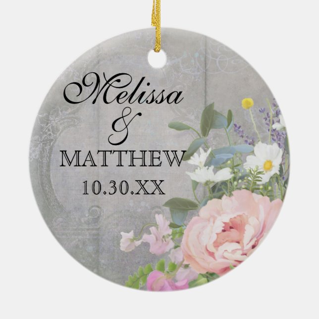 Décoration En Céramique Mariage Anniversaire Rustique Pays Chic Floral Art (Dos)