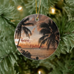 Décoration En Céramique Mariage Anniversaire Tropical Sunset Beach Custom<br><div class="desc">Mariage Anniversaire Tropical Sunset Beach Custom Ceramic Ornament a un décor romantique qui a été photographié dans Cane Bay à St. Croix US Virgin Islands. Personnalisez-le avec le nom d'un couple ou juste un nom et une date de personne. J'adore comment le coucher du soleil, les palmiers et à flanc...</div>