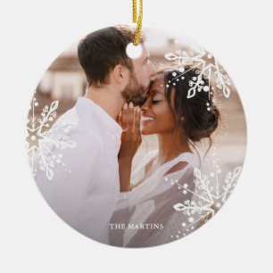 Décoration En Céramique Mariage Couple Pretty Snowflake Overlay Photo