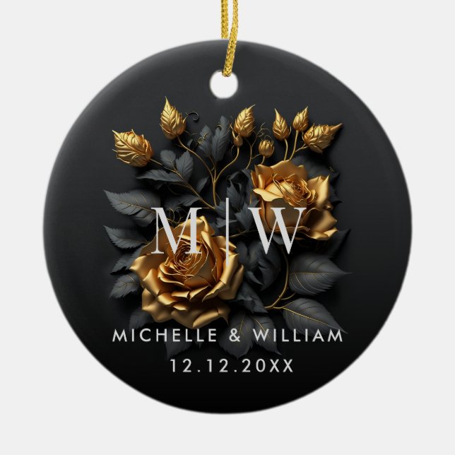 Décoration En Céramique Mariage gothique Rose d'or noir (Devant)