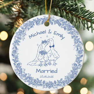 Décoration En Céramique Mariage personnalisé de l'oie ridicule Cute Blue M