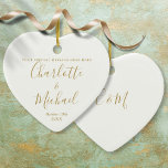 Décoration En Céramique Mariage personnalisé Monogramme Anniversaire Or<br><div class="desc">Doté de noms de style signature or,  ce mariage chic ou ornement gardien d'anniversaire peut être personnalisé avec votre message spécial d'anniversaire,  les noms et la date spéciale avec des initiales monogrammes au verso. Conçu par Thisisnotme©</div>