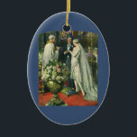 Décoration En Céramique Mariage vintage, Mariée et Salle avec Menorah<br><div class="desc">Illustration vintage image de cérémonie d'amour et de romance mariage montrant un couple se marier dans une belle synagogue avec vitraux,  fleurs et une menorah à sept branches. La mariée porte une longue robe blanche mariage et le marié est beau dans son smoking.</div>