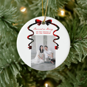 Décoration En Céramique Mariés et Joyeux Nœud Photo Noël Nouveaux Mariés