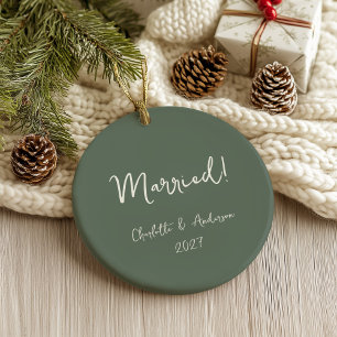 Décoration En Céramique Mariés Personnalisés Couple Manuscrit Vert
