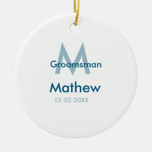 Décoration En Céramique Marine bleu groomsman nom lettre date masculin par