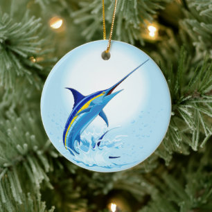 Décoration En Céramique Marlin Bleu Jaillissant de l'Océan