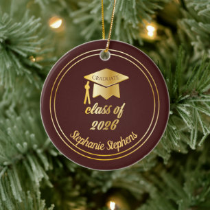 Décoration En Céramique Maroon Gold Graduate Casquette Graduation 2024 Pho