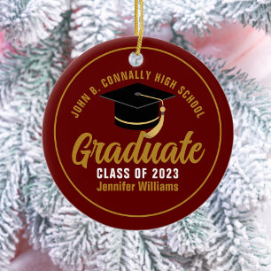 Décoration En Céramique Maroon Gold Graduate Chic Custom 2025 Graduation