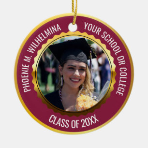 Décoration En Céramique Maroon Red Gold 2 Classe de graduation photo de 20