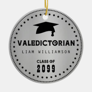 Décoration En Céramique Masculine noir et argent Valedictorian Graduation