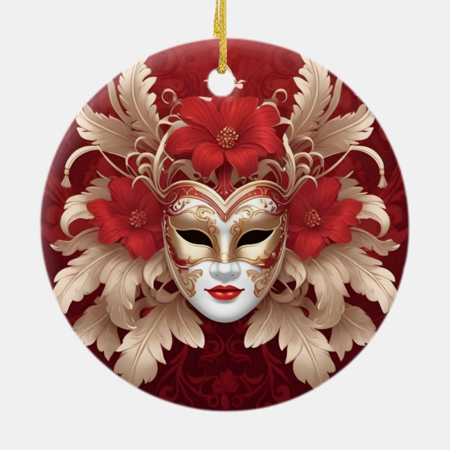 Décoration En Céramique Masque carnaval rouge et or (Dos)