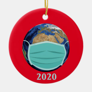 Décoration En Céramique Masque facial du globe terrestre 2020 Covid Noël