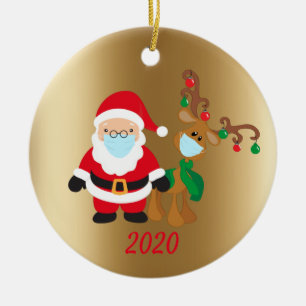 Décoration En Céramique Masque Visage de Noël Père Noël et Reindeer 2020 G