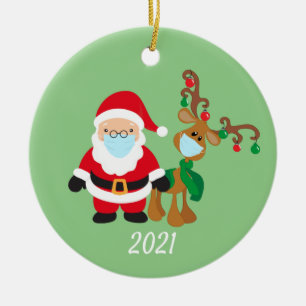 Décoration En Céramique Masque visage de Noël Père Noël et Reindeer 2021