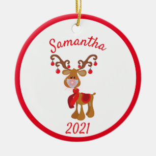 Décoration En Céramique Masque Visage de Noël Rudolph Reindeer 2021