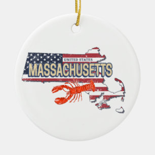 Décoration En Céramique Massachusetts États-Unis Carte Retro Vintage USA