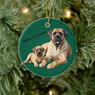 Décoration En Céramique Mastiff Dogues anglais Noël