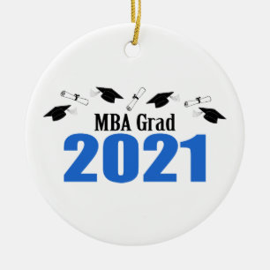 Décoration En Céramique MBA Grad 2021 Casquettes Et Diplômes (Bleu)