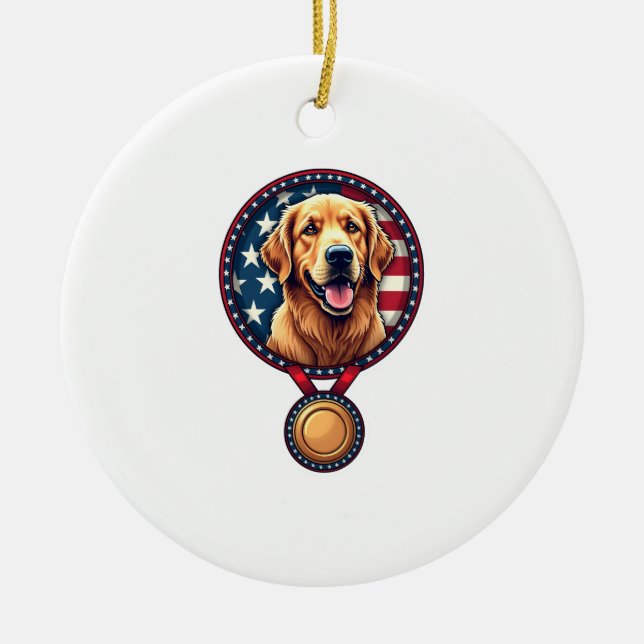 Décoration En Céramique Médaille de Golden Retriever Patriotique Vintage T (Devant)