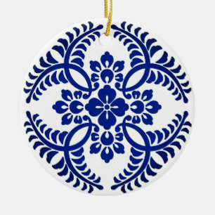 Décoration En Céramique Médaillon japonais Motif, bleu Cobalt et blanc