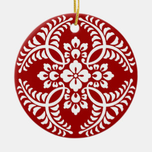 Décoration En Céramique Médaillon japonais Motif, rouge profond et blanc