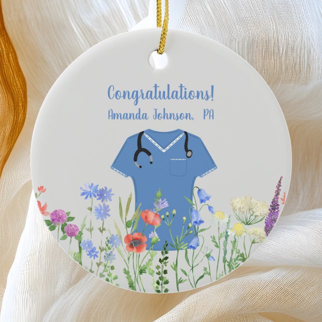 Décoration En Céramique Médecin PA personnalisé Assistant Scrubs bleus (Créateur téléchargé)