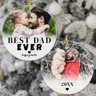 Décoration En Céramique Meilleur Papa 2 Photo Noël Personnalisé
