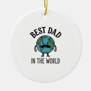 Décoration En Céramique Meilleur Papa du Monde Earth Moustache Shirt Desig
