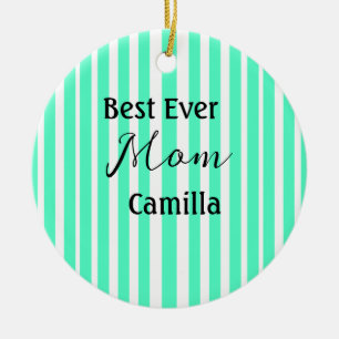 Décoration En Céramique Meilleure maman de tous les temps motif rayé vert
