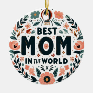 Décoration En Céramique Meilleure Maman du Monde - Couronne Fleurie