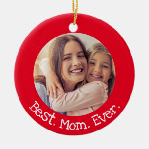 Décoration En Céramique Meilleure maman pour 2 photos amusantes Noël roug