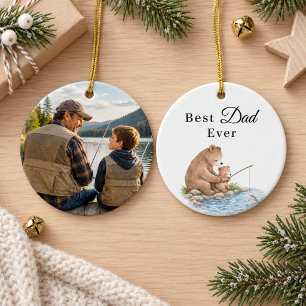 Décoration En Céramique Meilleure Photo d'Ours de Papa Fils Pêche
