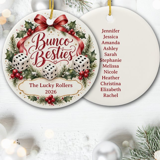 Décoration En Céramique Meilleures amies de Bunco (Bunco Ornament for your favorite players. Add group name and players name. Fun keepsake. )