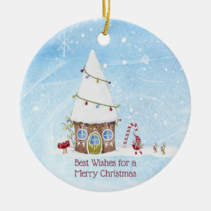 Décoration En Céramique Meilleurs Vœux Scène de Gnome de Noël Personnalisé