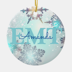 Décoration En Céramique Mélange EMT Ice Blue Snowflake Nom personnalisé