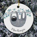 Décoration En Céramique Mélange Sloth Personnalisé<br><div class="desc">Design doux et fantaisiste d'aquarelle. Modifiez le nom pour customiser. Art original de Nic Squirrell</div>