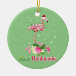 Décoration En Céramique Mele Kalikimaka Flamant rose Père Noël Noël Joyeux