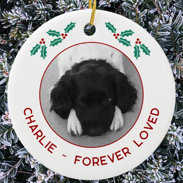 Décoration En Céramique Mémoire de Noël de chien de compagnie personnalisé (Pet dog photo memorial custom name text Christmas ornament)