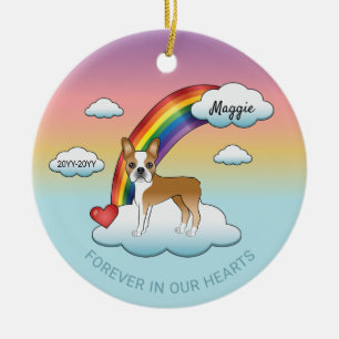 Décoration En Céramique Mémorial Arc-en-Ciel pour un Boston Terrier Fauve 