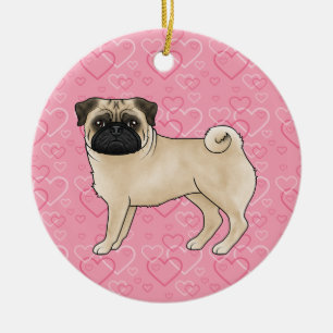 Décoration En Céramique Mémorial de compagnie Pug Faon Mignon sur coeurs r