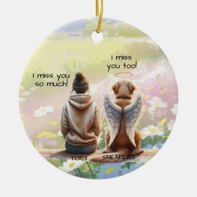 Décoration En Céramique Mémorial de femme et de chien  (Devant)