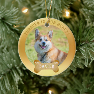 Décoration En Céramique Mémorial des os de chien photo en or FUREVER dans