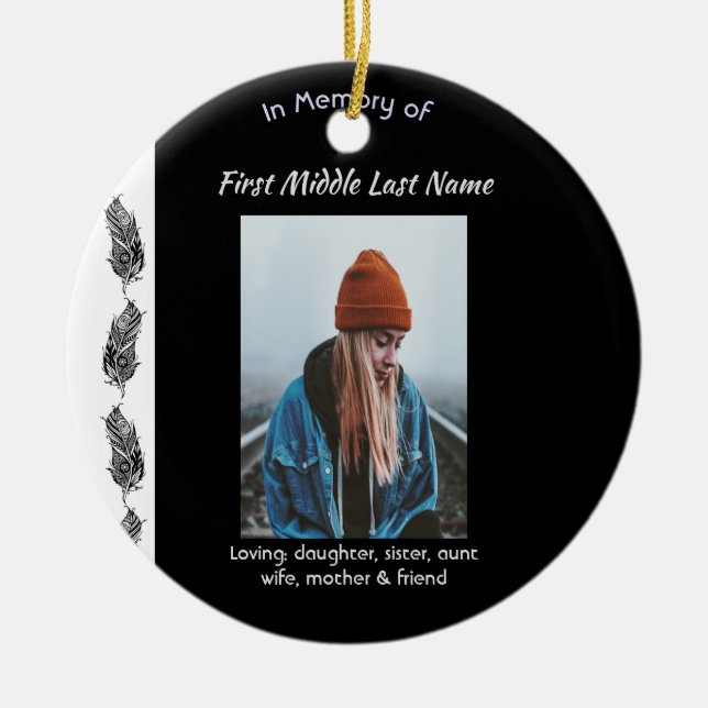 Décoration En Céramique Memorial Keepsake Feather Tribal Boho  (Devant)